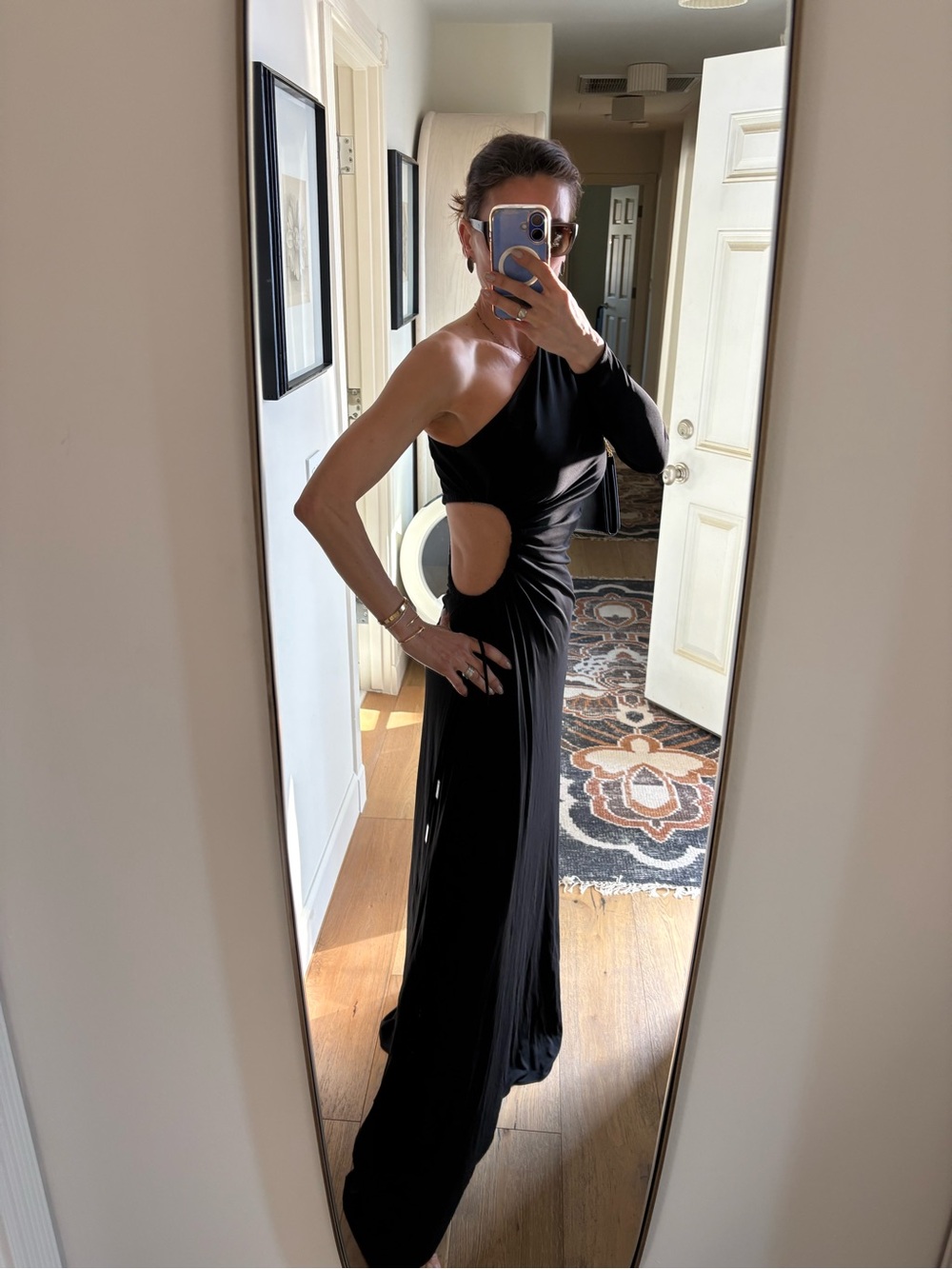 Halston Bay One-Shoulder Matte Jersey Cutout Maxi Gown in Black - Size 4 - Picture 6 of 16